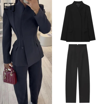 Women’s Casual Slim Pant Suit – Single-Breasted Turtleneck Top &amp; Cross-Pants (Autumn/Winter 2026)