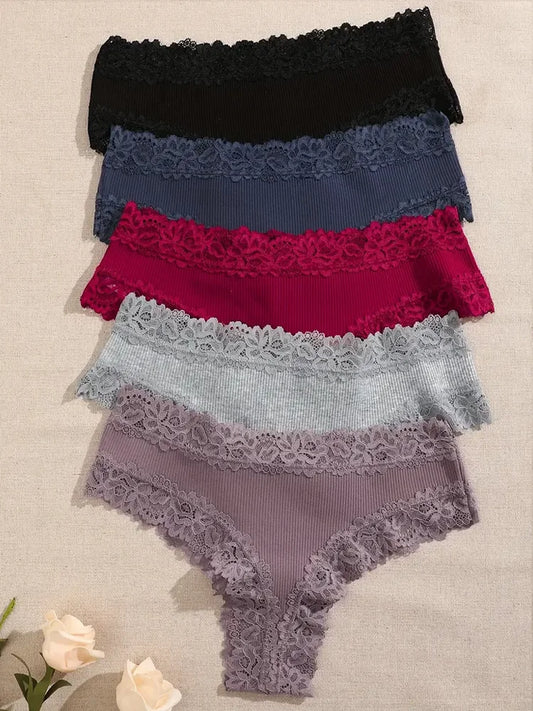 3Pcs/set Women Cotton Panties Floral Lace Intimate Underwear Trendy Patchwork Lace Briefs Female Soft Underpants Lingerie S-XL