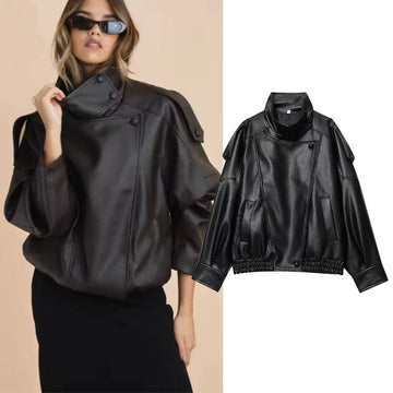 Women's Faux Leather Jacket Autumn Winter Loose Jackets Coats for Women Fashion Streetwear Female Outerwears Tops